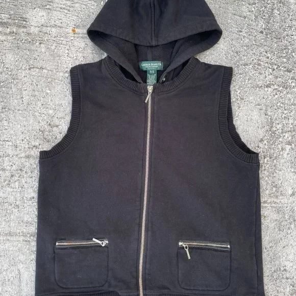 Ralph Lauren Petite Women Vest Black Cotton Hooded Zip Up Vest Size PS - Picture 3 of 11